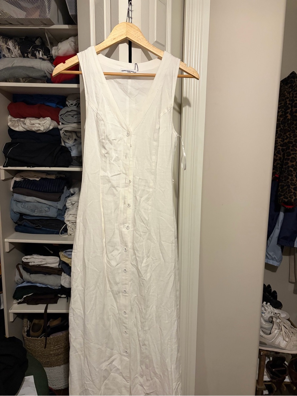 Princess Polly White Button-Front Sleeveless Maxi Dress